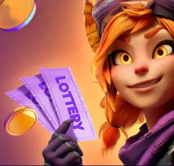 Girl holding lottery tickets, Dazard lottery artwork