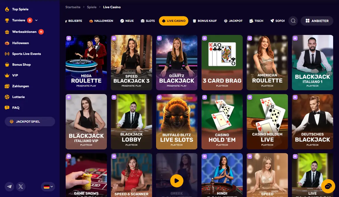 Live Casino bei Dazard mit Mega Roulette, Speed Blackjack 3 und Quartz Blackjack